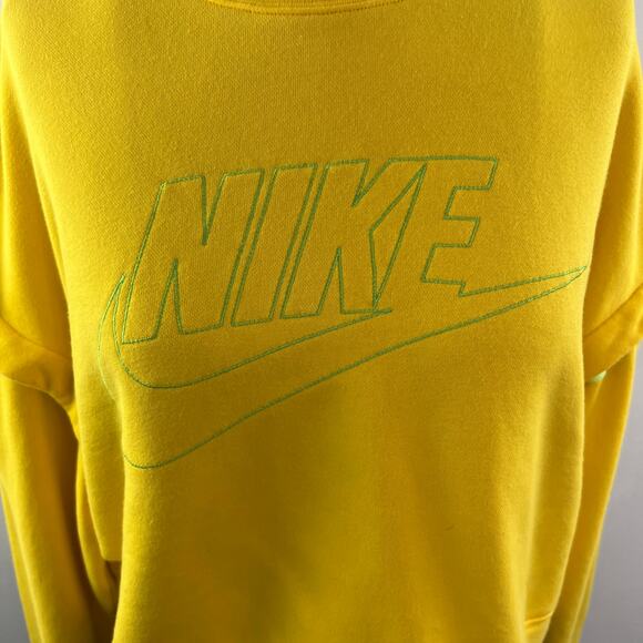 NIKE Yellow Green Cropped Sweatshirt Cotton Snap Detachable Sleeve Size Medium M - Picture 5 of 14